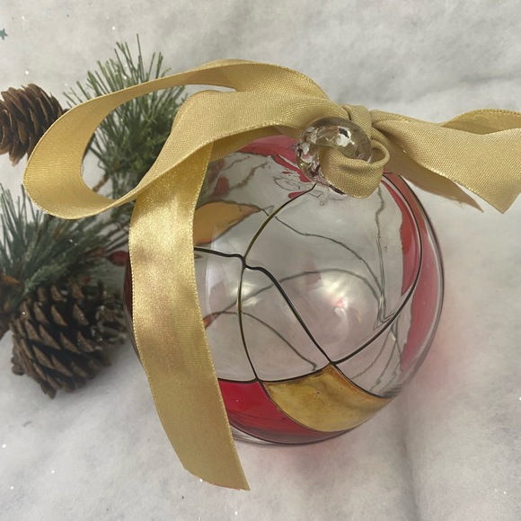 Partylite Retired Mosaic Calypso Christmas Glass Ball Ornament Red Gold Clear - Picture 3 of 7